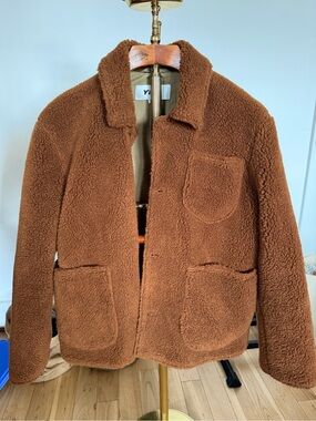 YMC Men's Chestnut Brown Sherpa Shirt Jacket